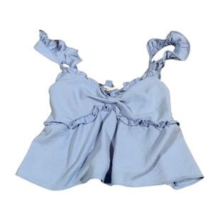Timing Baby Dusty Blue Coquette Top Ruffled Size Small Y2K